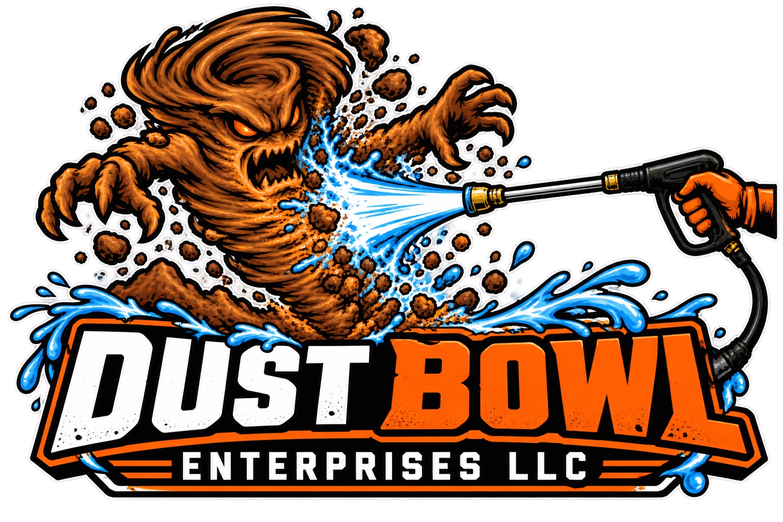 Dust Bowl Enterprises LLC logo with a dirt devil being power washed away